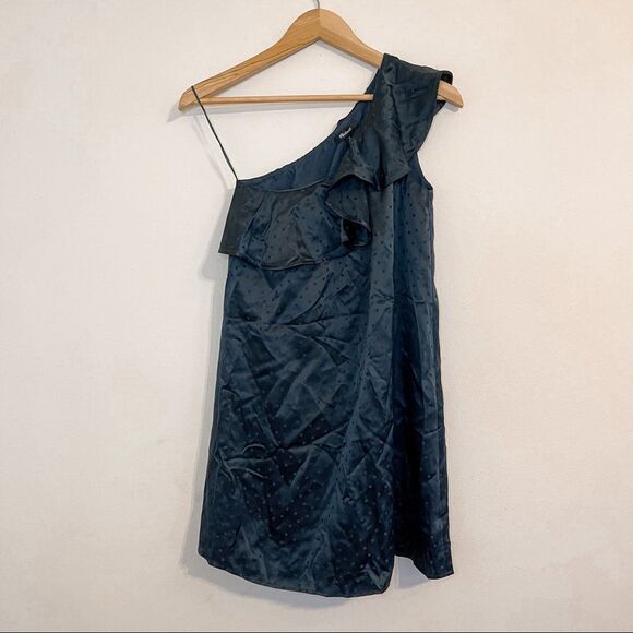 Madewell Silk Dance Floor Forest Green One Shoulder Mini Dress 00 - Picture 1 of 7